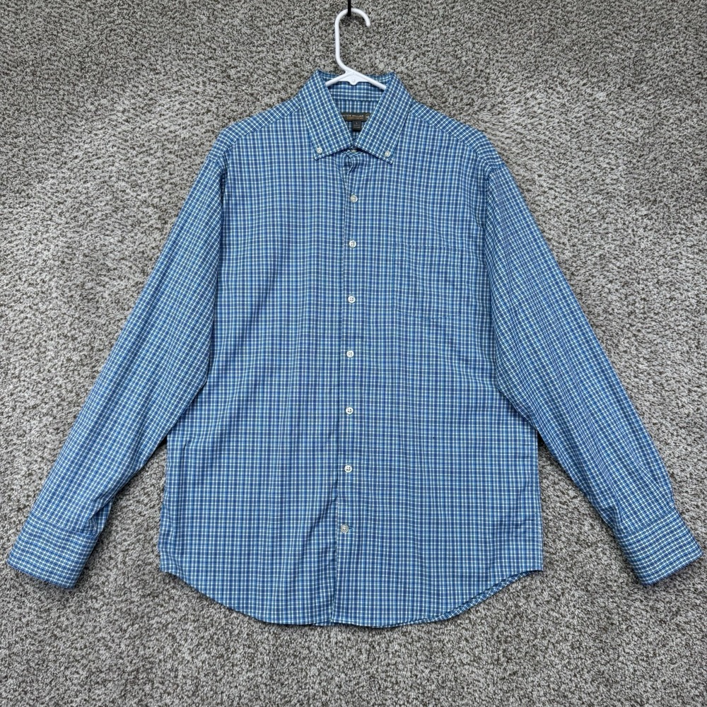 Peter Millar Summer Comfort Shirt Men's Lage Blue Check Performance Button Up‎